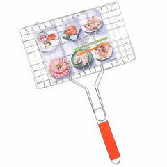 Gratar pentru Peste si Carne, Kadeny, Suprafata Utila 32x19 cm, Otel Inoxidabil, cu Maner, Portabil, Argintiu