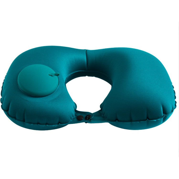 Perna pentru gat Kaveny, portabila, umflare prin apasare, usor de depozitat, imbracata in material catifelat, in forma de U, 40 x 28 cm, verde