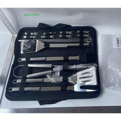 Set 18 Ustensile pentru Gratar, Kadeny, din Otel Inoxidabil, Geanta Oxford, Argintiu