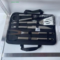 Set 5 Ustensile pentru Gratar, Kadeny, din Otel Inoxidabil, Geanta Oxford, Argintiu