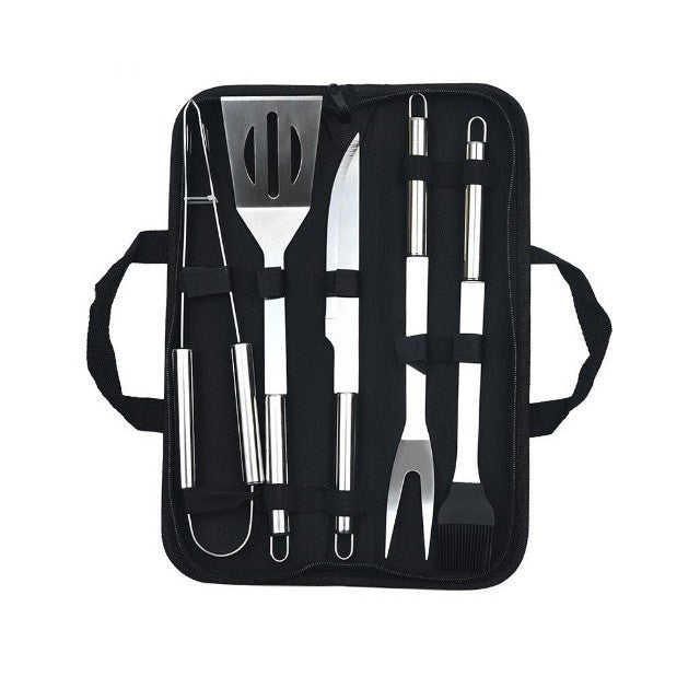 Set 5 Ustensile pentru Gratar, Kadeny, din Otel Inoxidabil, Geanta Oxford, Argintiu