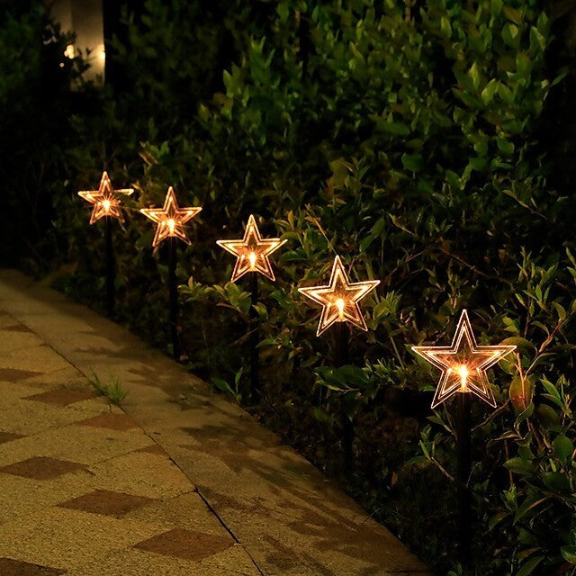 Set 5 Lampi solare LED de exterior Model Stea, pentru gradina, Kaveny, 35.5 cm, Alb Cald
