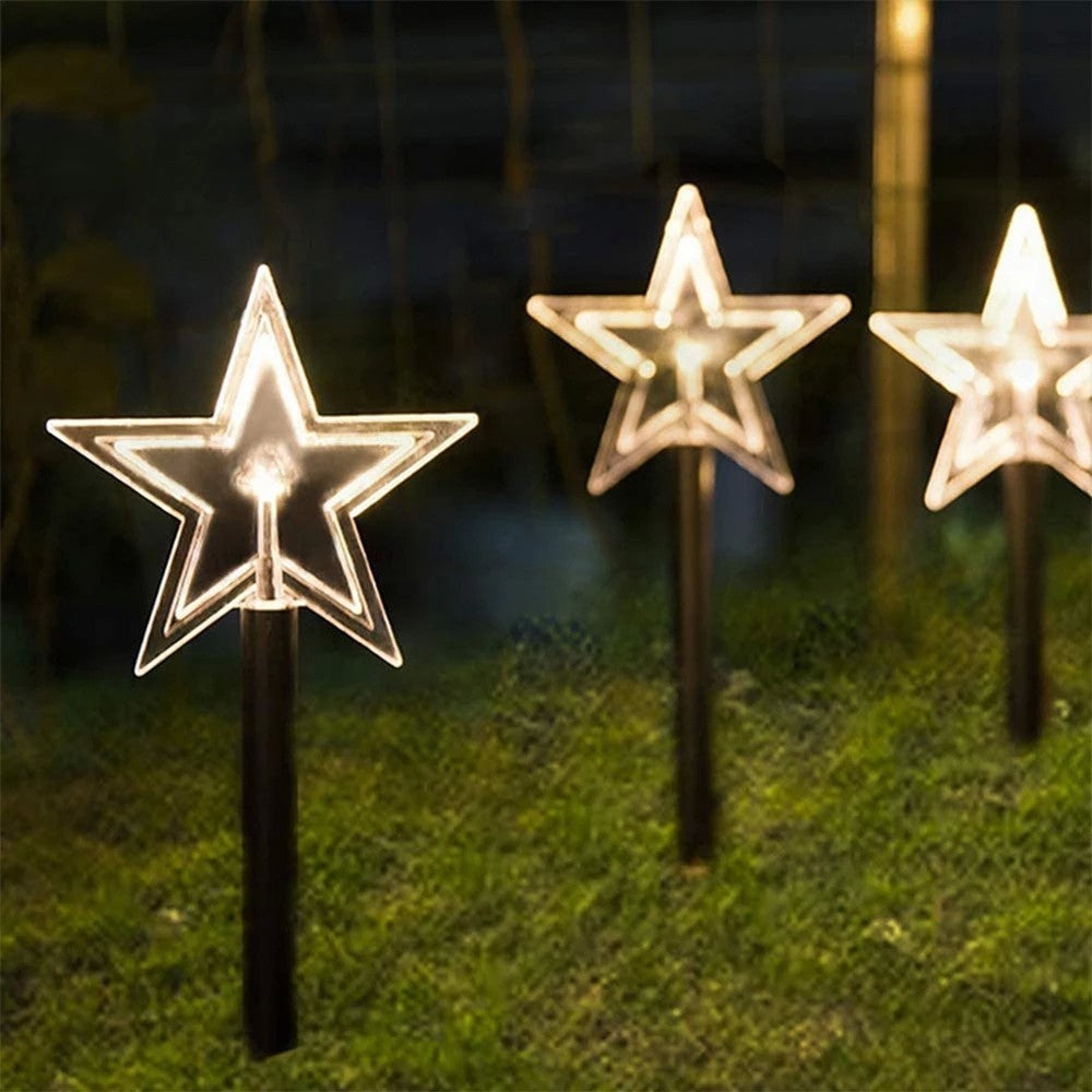 Set 5 Lampi solare LED de exterior Model Stea, pentru gradina, Kaveny, 35.5 cm, Alb Cald