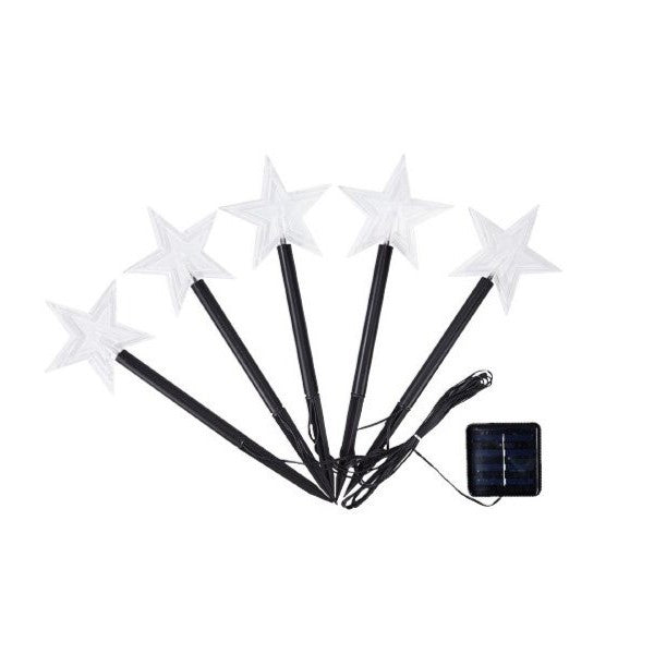 Set 5 Lampi solare LED de exterior Model Stea, pentru gradina, Kaveny, 35.5 cm, Alb Cald