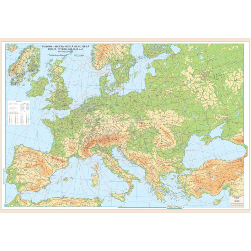 Harta EUROPA, 140x100cm, fizica, AMCO plastifiat
