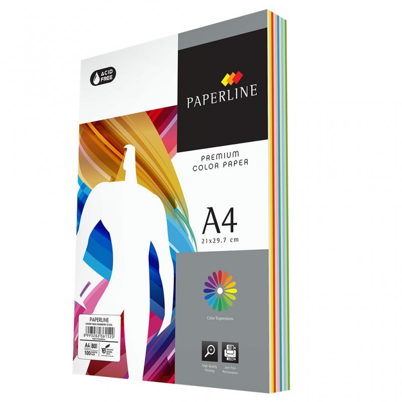 Hartie colorata A4 Paperline, 80g/mp, mix culori pale, top 100 coli (5 culori x 20 coli)