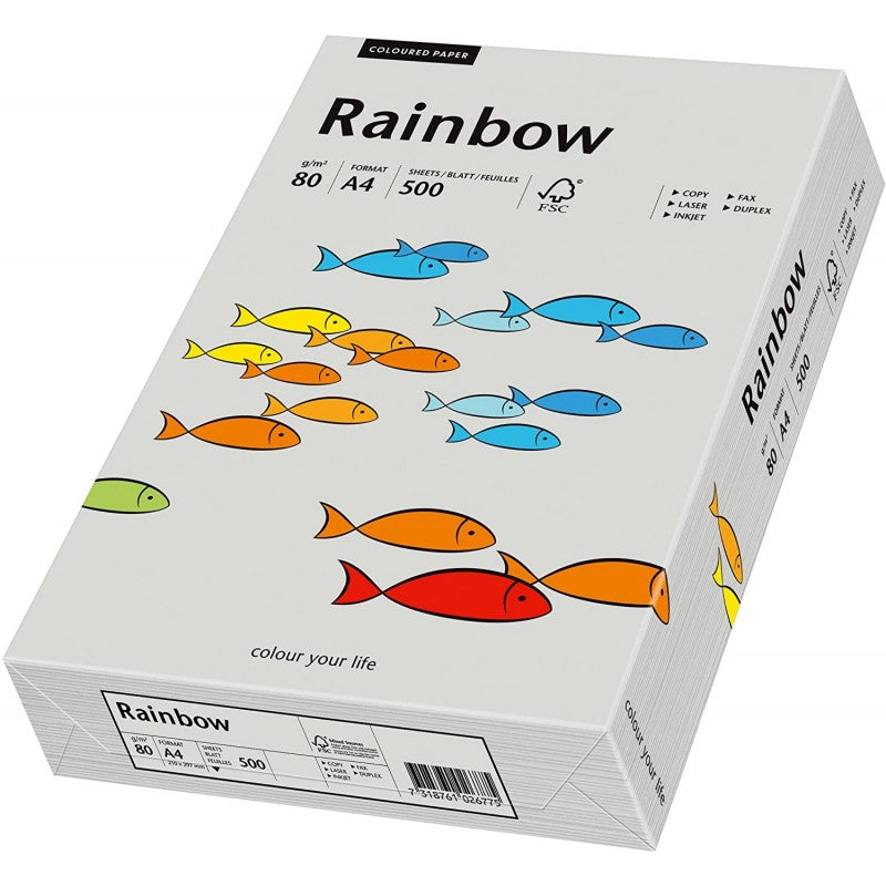 Hartie colorata A4 Rainbow 88042805, 80g/mp, gri, top 500 coli