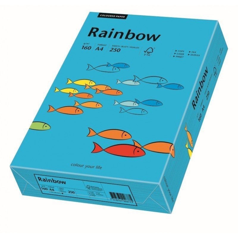 Carton colorat A4 Rainbow 88042769, 160g/mp, albastru intens, top 250 coli