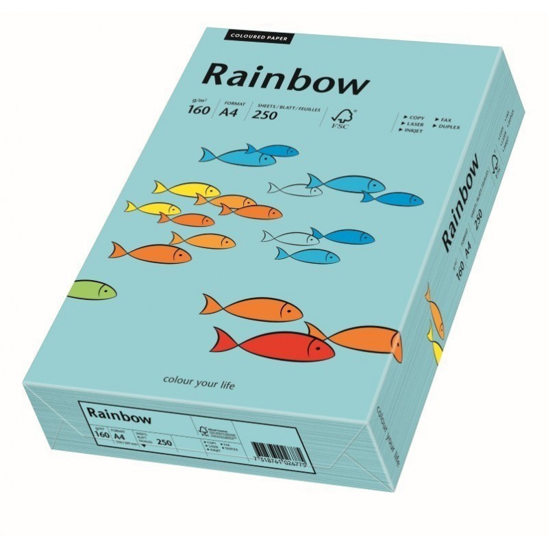 Carton colorat A4 Rainbow 88042725, 160g/mp, albastru medium, top 250 coli