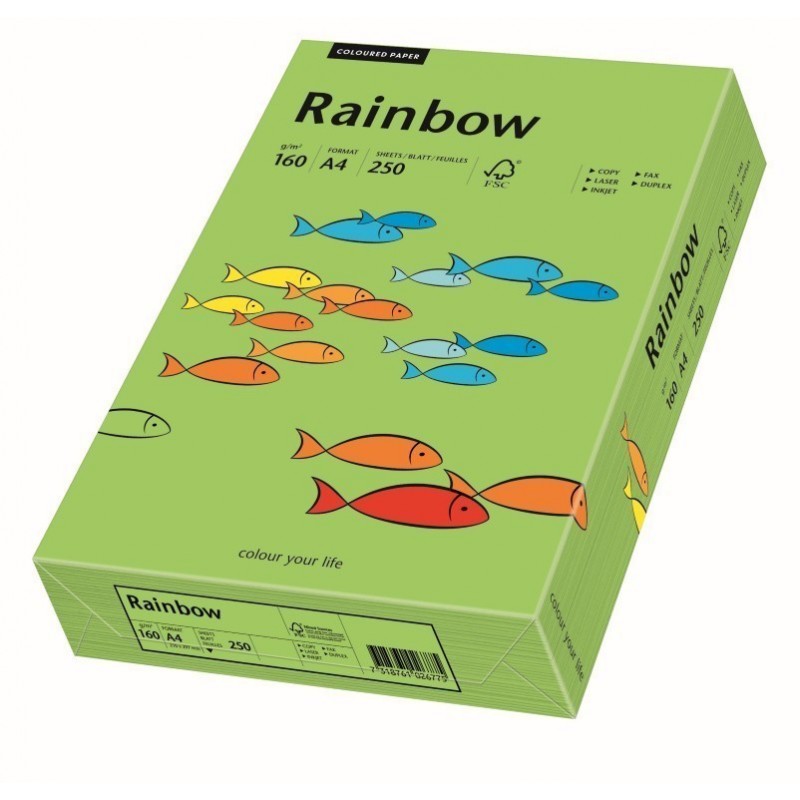 Carton colorat A4 Rainbow 88042659, 160g/mp, verde, top 250 coli