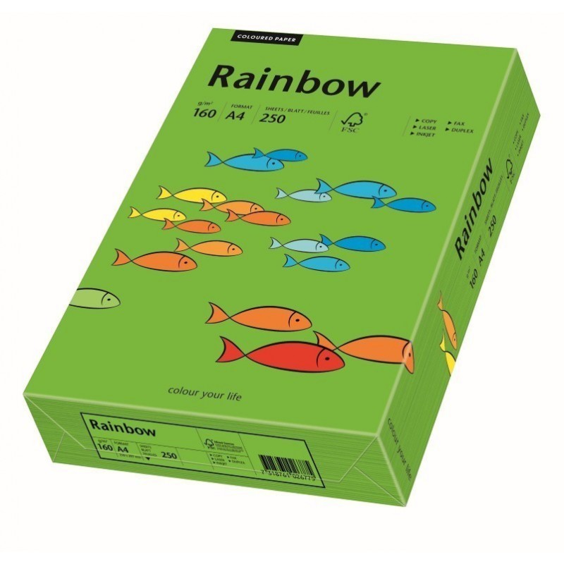 Carton colorat A4 Rainbow 88042681, 160g/mp, verde intens, top 250 coli