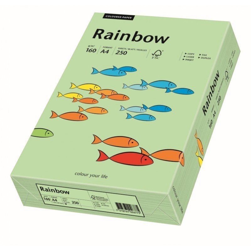 Carton colorat A4 Rainbow 88042637, 160g/mp, verde medium, top 250 coli