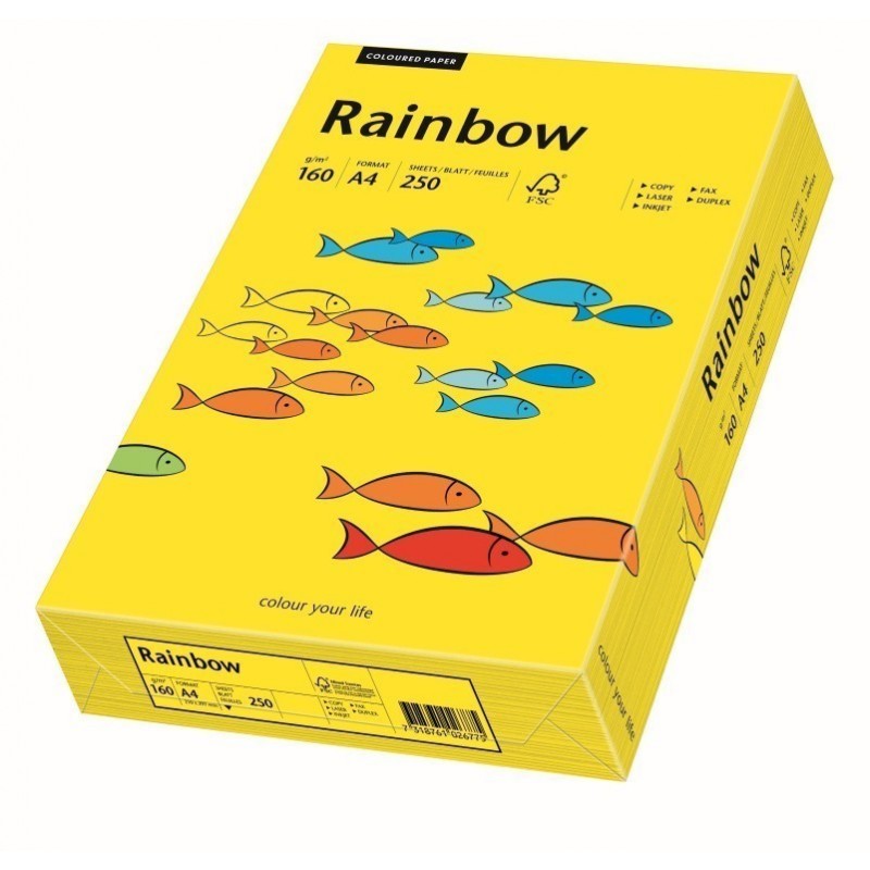 Carton colorat A4 Rainbow 88042395, 160g/mp, galben intens, top 250 coli