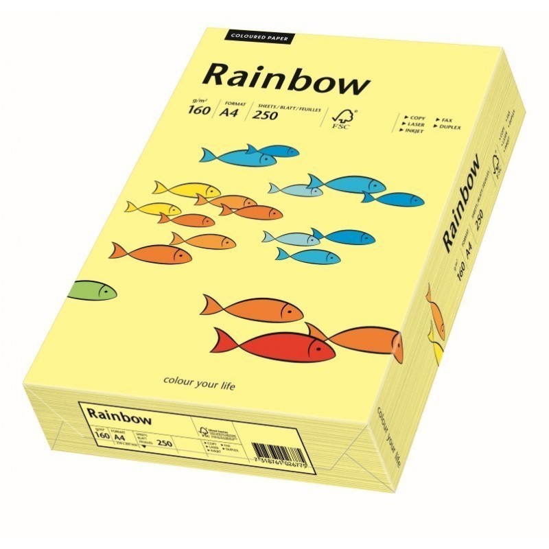 Carton colorat A4 Rainbow 88042305, 160g/mp, galben deschis, top 250 coli