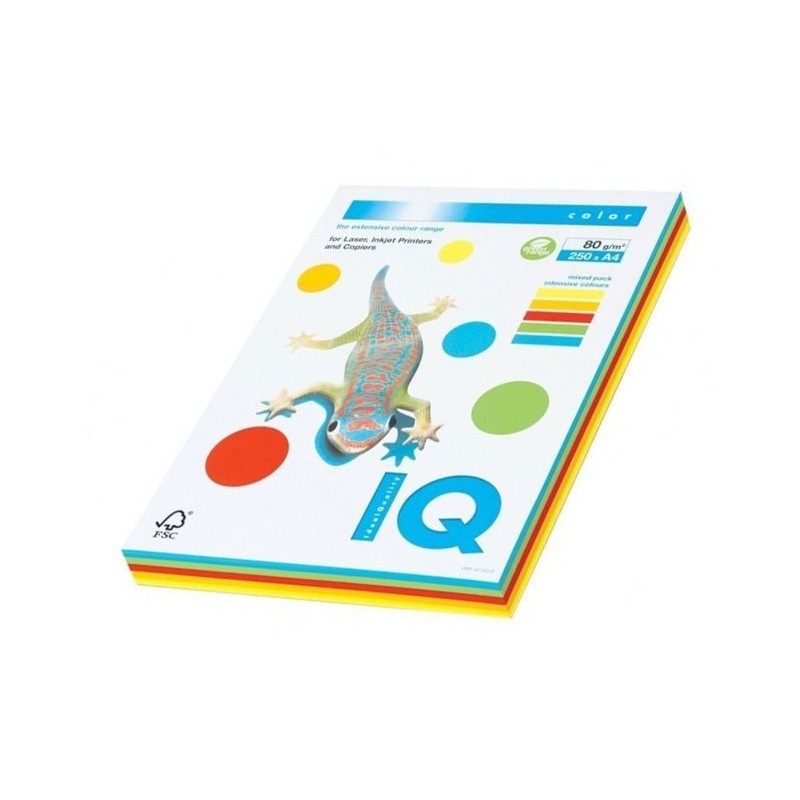 Hartie colorata A4 IQ 133768, 80g/mp, mix culori intense, top 250 coli (5 culori x 50 coli)