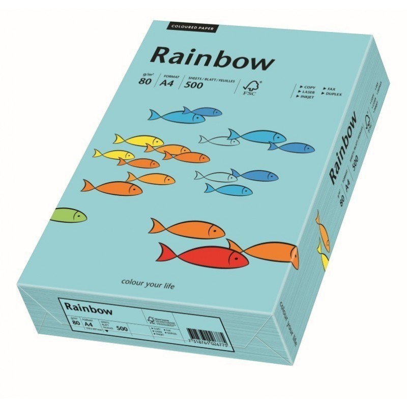 Hartie colorata A4 Rainbow 88042717, 80g/mp, albastru medium, top 500 coli