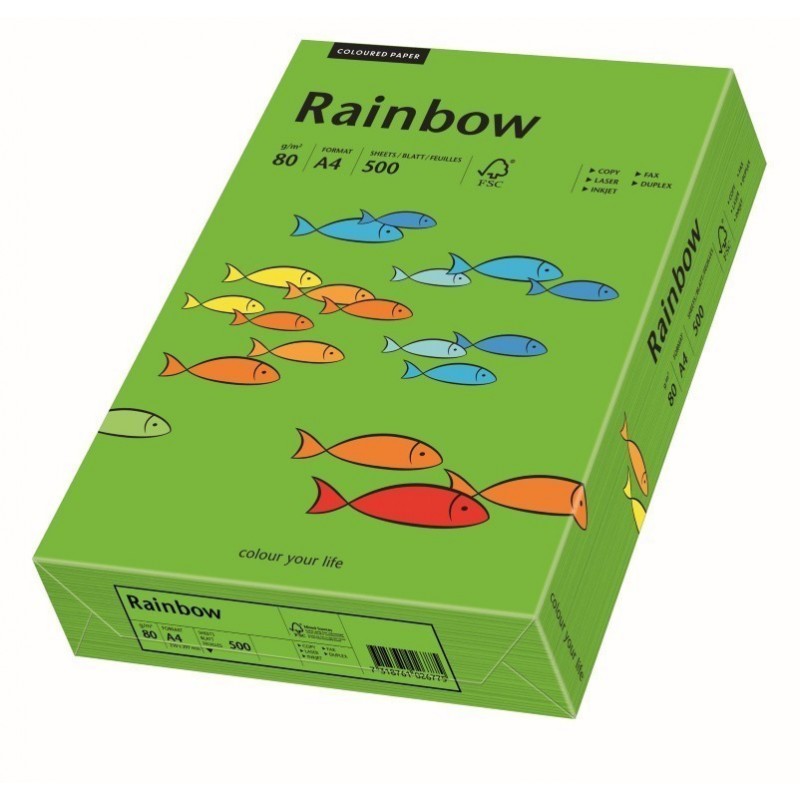 Hartie colorata A4 Rainbow 88042673, 80g/mp, verde intens, top 500 coli