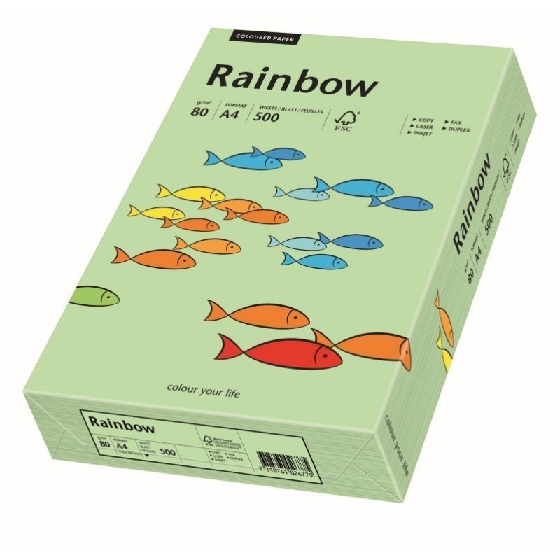 Hartie colorata A4 Rainbow 88042629, 80g/mp, verde medium, top 500 coli