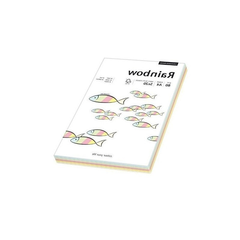 Hartie colorata A4 Rainbow 88043187, 80g/mp, mix culori pale, top 100 coli (5 culori x 20 coli)