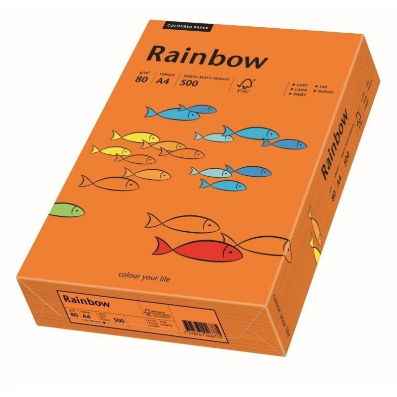 Hartie colorata A4 Rainbow 88042453, 80g/mp, portocaliu intens, top 500 coli