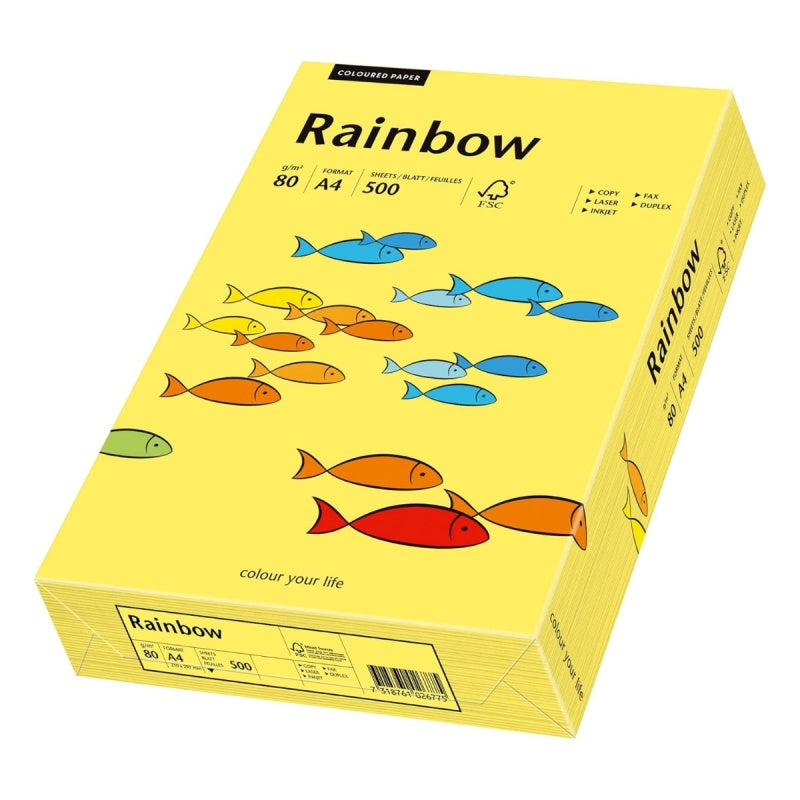 Hartie colorata A4 Rainbow 88042343, 80g/mp, galben, top 500 coli