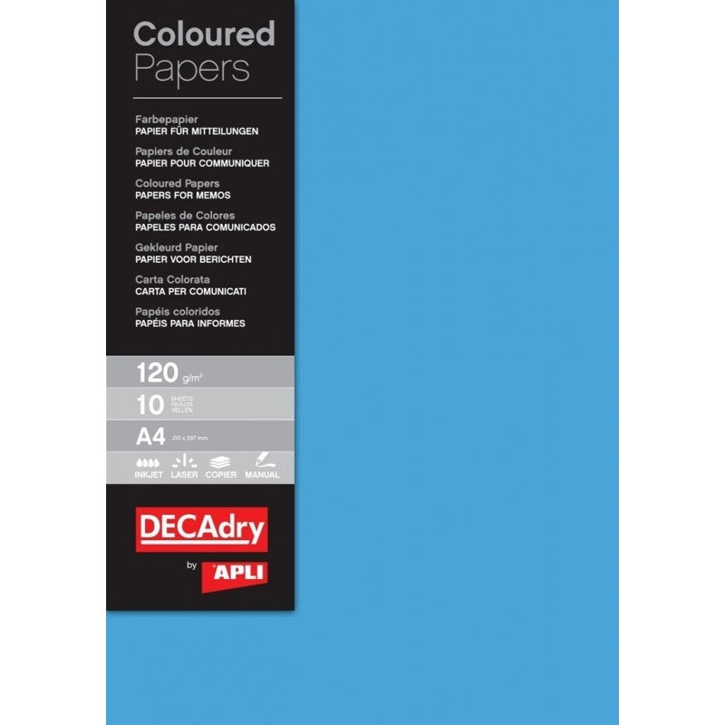 Hartie colorata A4 DECAdry 12172, 120g/mp, albastru, top 10 coli