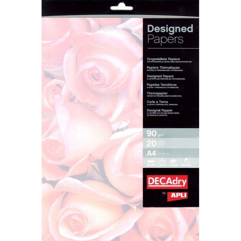 Hartie cu model A4 DECAdry TSC6690, 90g/mp, model trandafiri, set 20 coli