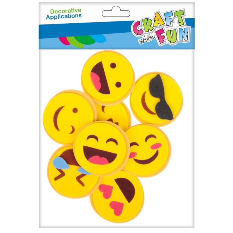Forme decorative - hartie gumata autoadeziva - emoji, galben, set 8 buc, Craft with Fun, 463729