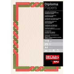 Hartie tip diploma A4 DECAdry Spiral OSD4057, 115g/mp, rosu / verde, set 25 coli