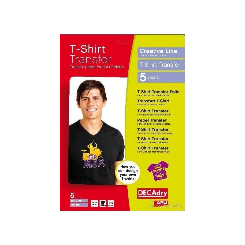 Hartie transfer tricouri DECAdry Inkjet OCI4771, A4, pentru culori intense, set 5 coli