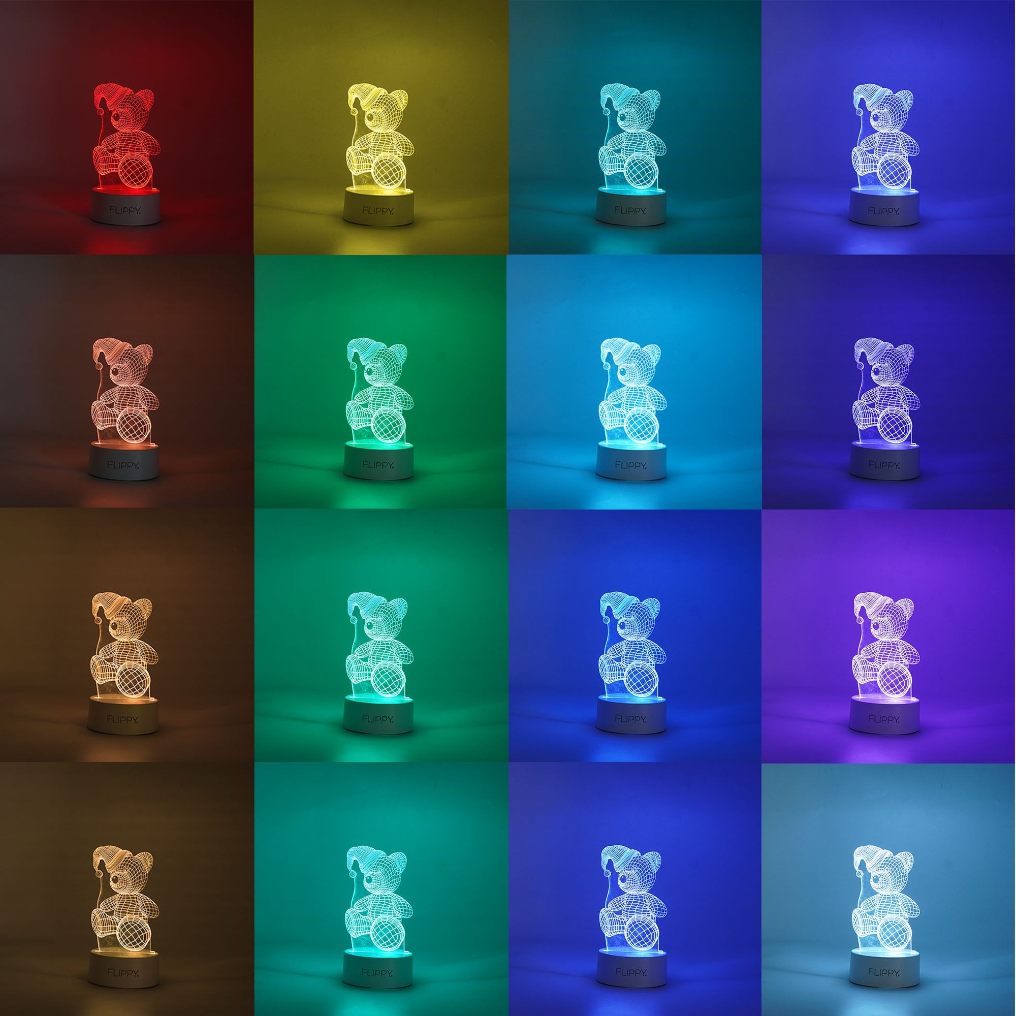 Lampa LED decorativa, Kaveny, 3D, Urs cu palarie, cu telecomanda, doua moduri de alimentare USB si baterii, 20 cm inaltime, din material acril si lumina multicolora, alb