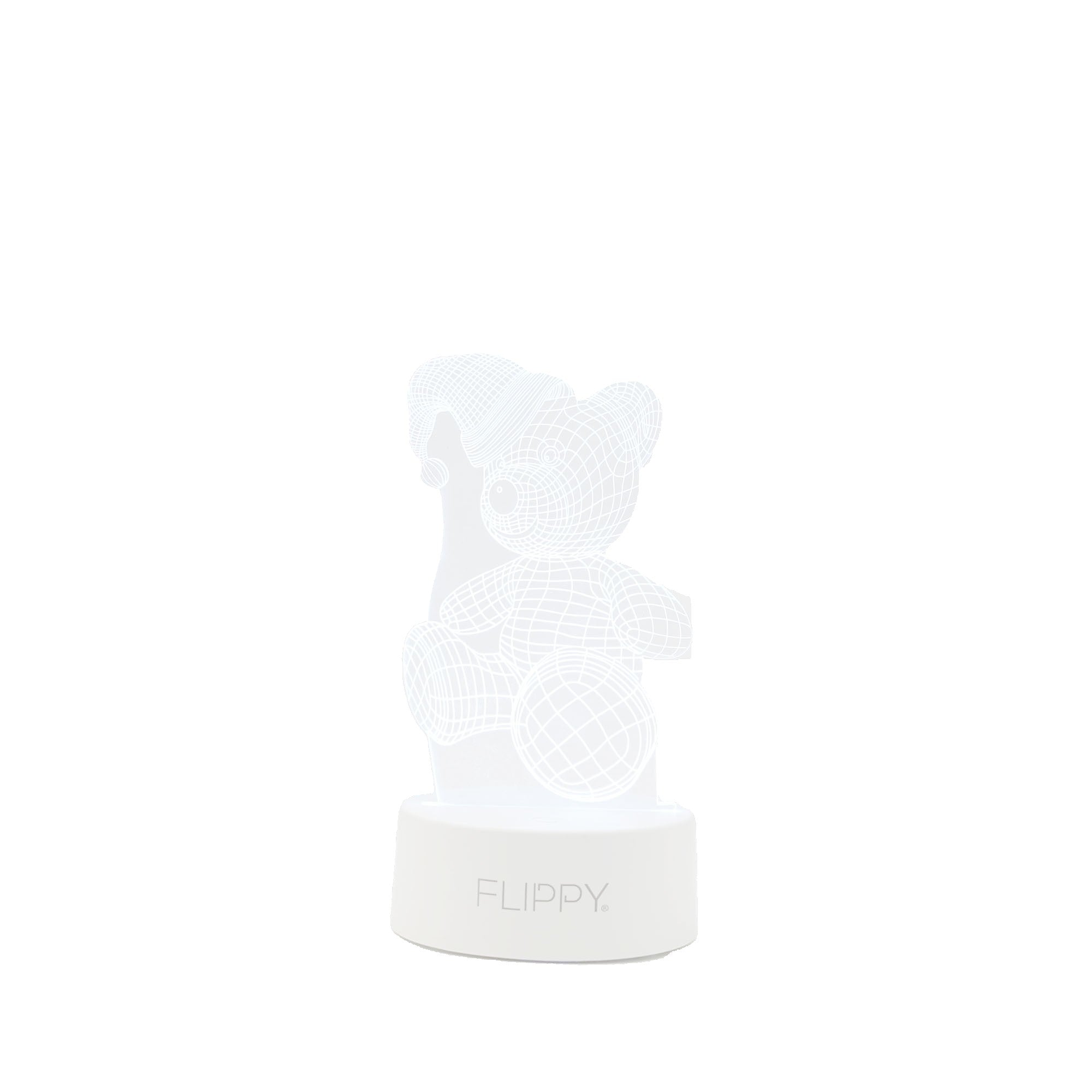 Lampa LED decorativa, Kaveny, 3D, Urs cu palarie, cu telecomanda, doua moduri de alimentare USB si baterii, 20 cm inaltime, din material acril si lumina multicolora, alb