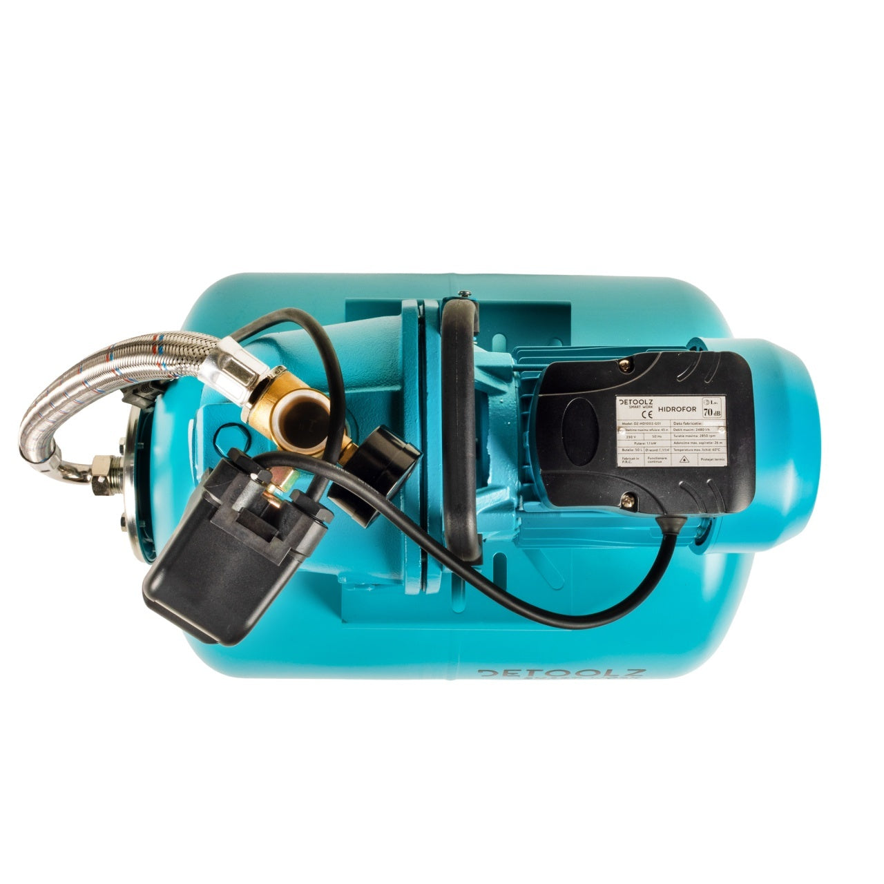 Hidrofor Detoolz 1.1 kW, debit maxim 2480lh, inaltime maxima de pompare 45m, corp pompa fonta, butelie 50L, ejector