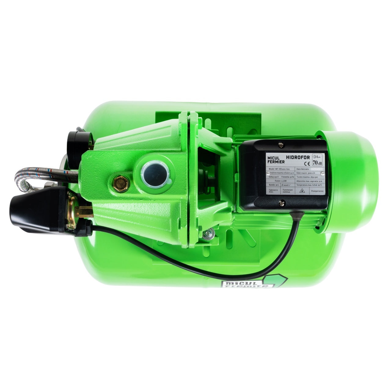 Hidrofor Micul Fermier 1.5 kW, debit maxim 3000l/h, inaltime maxima de pompare 53m, corp pompa fonta, butelie 50L