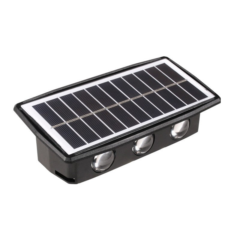 Lampa solara LED bidirectionala dreptunghiulara pentru perete Kaveny, 20.5x10 cm, 6 LED-uri, 5.5V, ABS, 500mAh, rezistent la apa IP65, alb cald