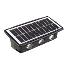 Lampa solara LED bidirectionala dreptunghiulara pentru perete Kaveny, 20.5x10 cm, 6 LED-uri, 5.5V, ABS, 500mAh, rezistent la apa IP65, alb cald