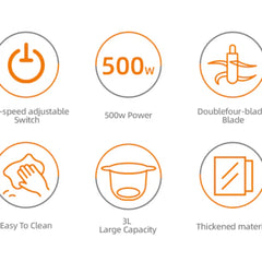 Tocator de alimente Haley HY-1238 – Putere de 500W si vas de 3L din inox pentru tocare eficienta