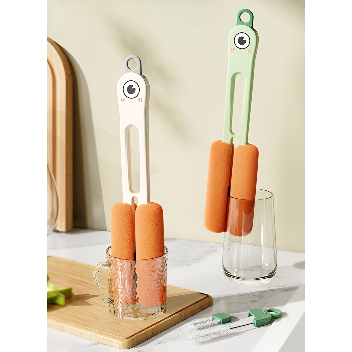 Perie de Curatat Pahare, Cani, Sticle, Kadeny, cu Maner Lung si Burete, Accesorii pentru Spalarea Paielor si Capacelor, usor de Agatat, 27.5x11.4x6cm, Verde