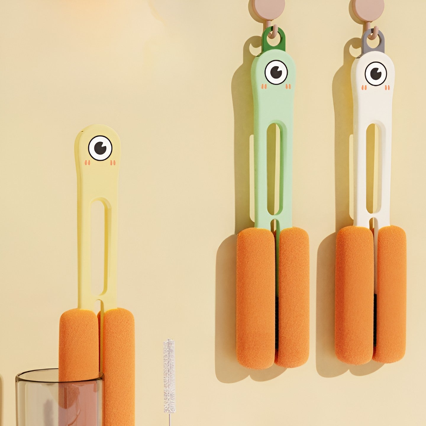 Perie de Curatat Pahare, Cani, Sticle, Kadeny, cu Maner Lung si Burete, Accesorii pentru Spalarea Paielor si Capacelor, usor de Agatat, 27.5x11.4x6cm, Verde