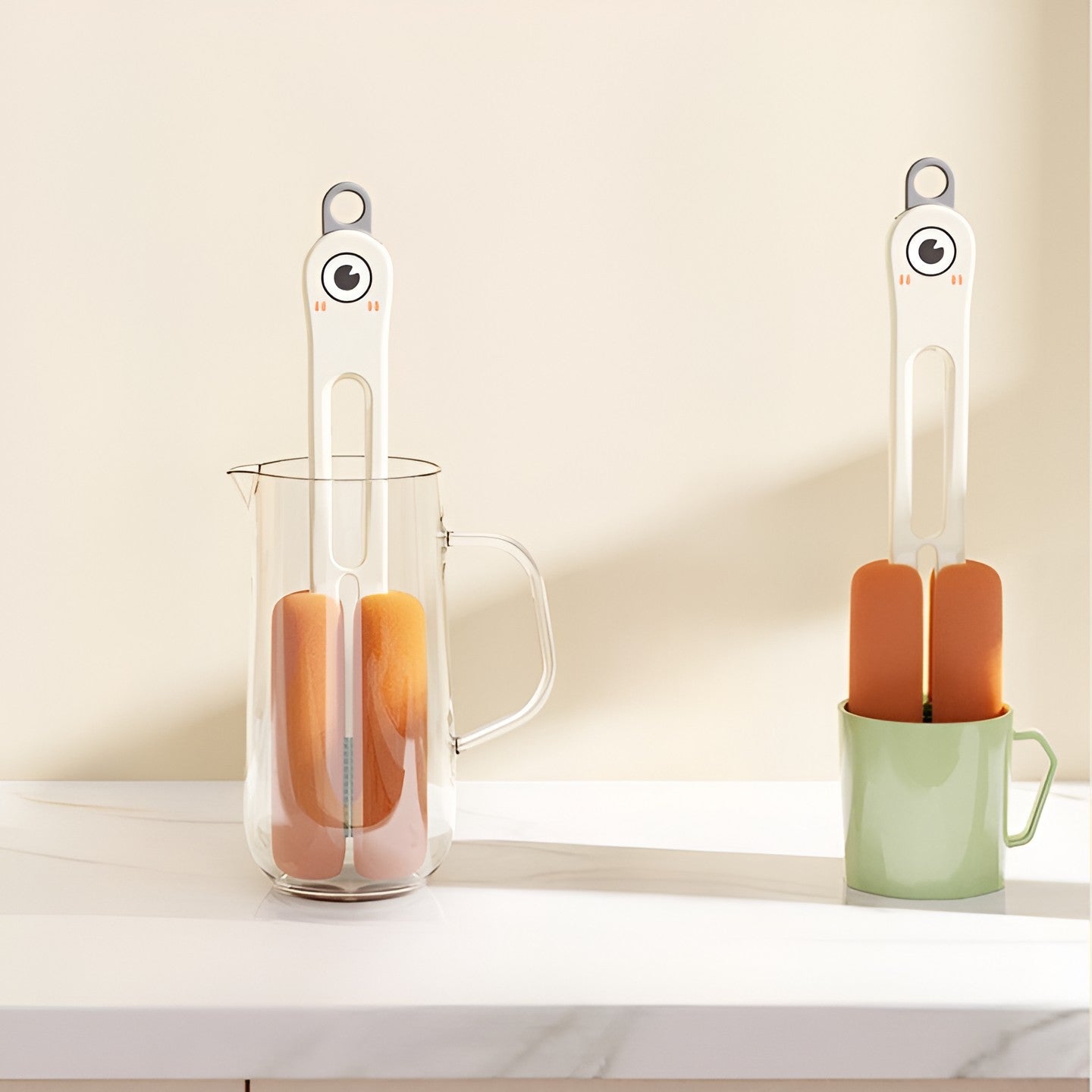 Perie de Curatat Pahare, Cani, Sticle, Kadeny, cu Maner Lung si Burete, Accesorii pentru Spalarea Paielor si Capacelor, usor de Agatat, 27.5x11.4x6cm, Alb