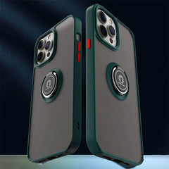 Husa Anti Fall Metal Bracket pentru Apple iPhone 11, Rezistenta la socuri, Margini colorate, Cu inel de prindere magnetic, Kaveny, Verde
