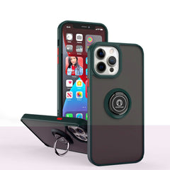 Husa Anti Fall Metal Bracket pentru Apple iPhone 14 Pro, Rezistenta la socuri, Margini colorate, Cu inel de prindere magnetic, Kaveny, Verde
