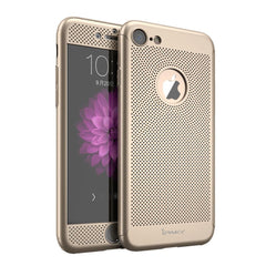 Husa de Protectie, Kaveny, pentru Apple iPhone 7, Full Cover 360 Air cu Gauri si Folie de Protectie, Plastic, Auriu