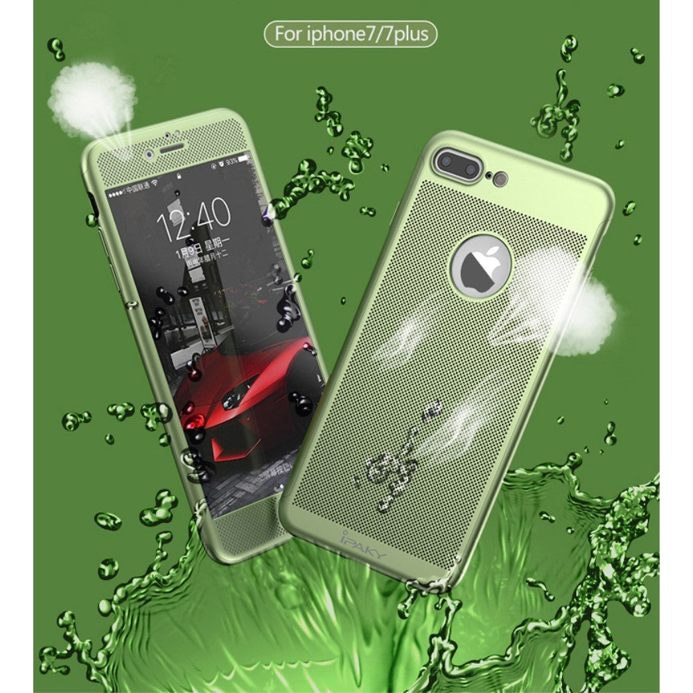 Husa de Protectie, Kaveny, pentru Apple iPhone 7 Plus, Full Cover 360 Air cu Gauri si Folie de Protectie, Plastic, Verde