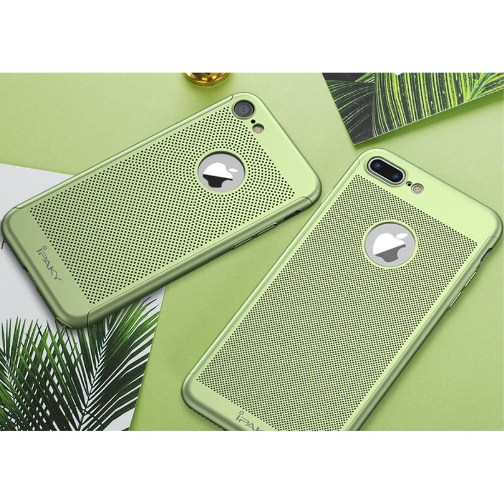 Husa de Protectie, Kaveny, pentru Apple iPhone 7 Plus, Full Cover 360 Air cu Gauri si Folie de Protectie, Plastic, Verde