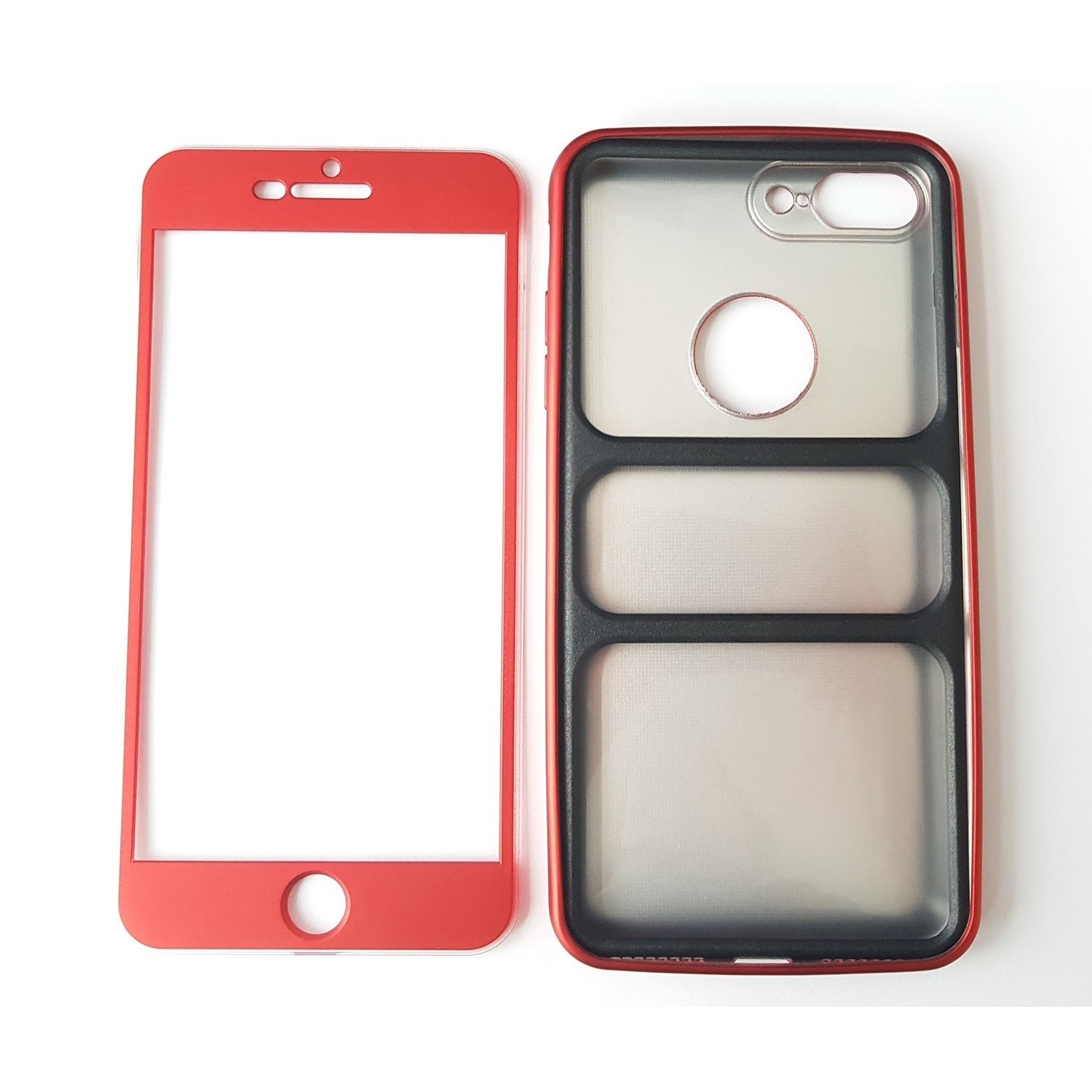 Husa Apple iPhone 8 Plus Full Silicone 360 Rosu + Folie de protectie