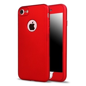 Husa Apple iPhone 8 Plus Full Silicone 360 Rosu + Folie de protectie