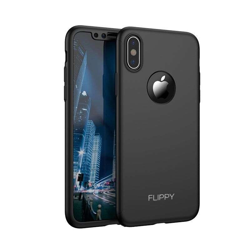 Set Husa si Folie de Protectie, Kadeny, Compatibila cu Apple iPhone X, Full Cover 360°, Plastic + Sticla, Negru
