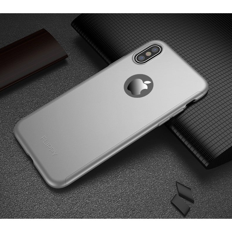 Set Husa si Folie de Protectie, Kadeny, Compatibila cu Apple iPhone X, Full Cover 360°, Plastic + Sticla, Argintiu