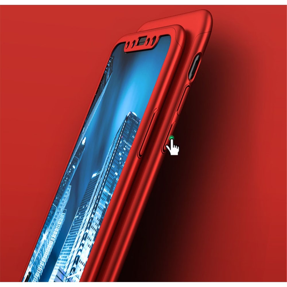 Set Husa si Folie de Protectie, Kadeny, Compatibila cu Apple iPhone X, Full Cover 360°, Plastic + Sticla, Rosu